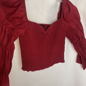Lulu’s Lulu’s Savia Burgundy Smocked Puff Sleeve Crop Top